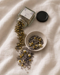 Calm and Balance loose leaf tea blend — chamomile, lavender, and lemon balm