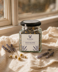 Calm and Balance postpartum tea by RoseTulips — chamomile, lavender, and lemon balm