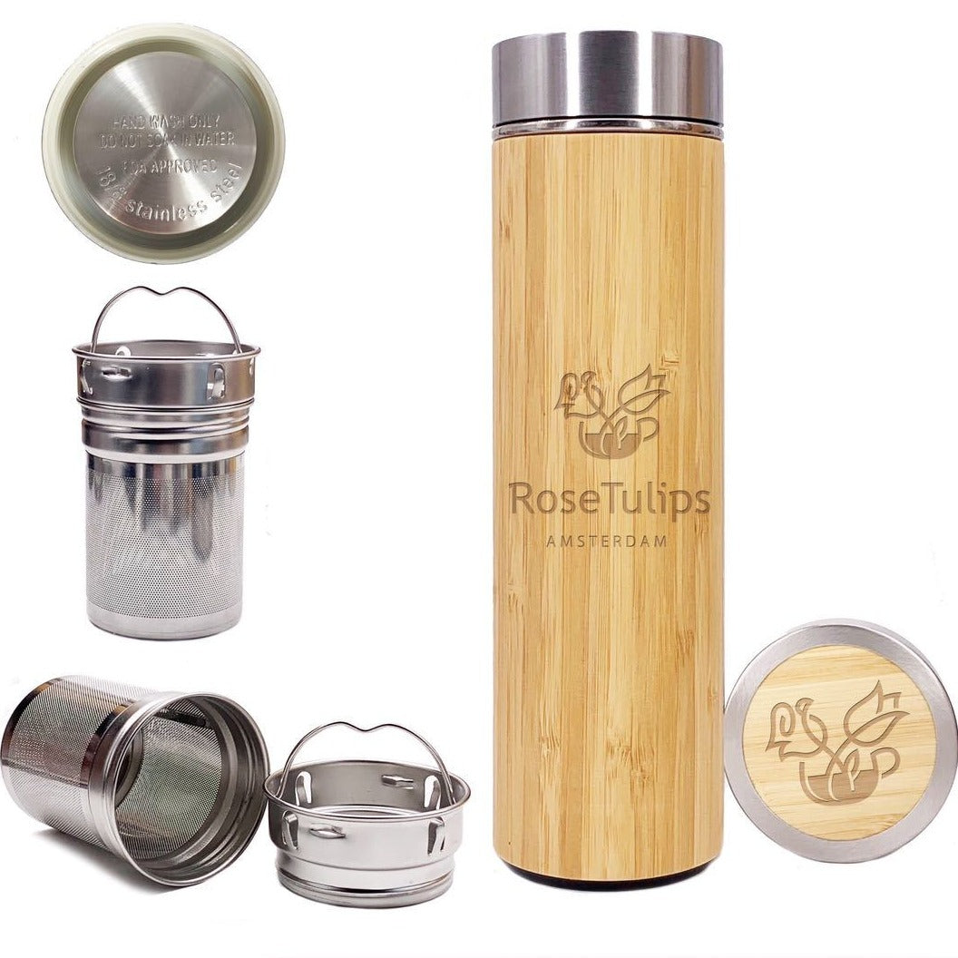 Bamboo tea flask with infuser. Tea thermos
