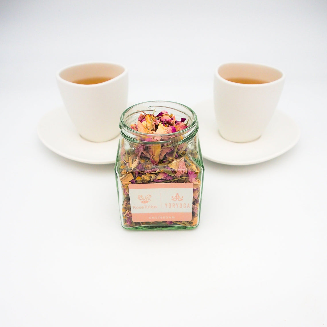 Yoga label, a tea that contains rosa damascena, lemongrass, chamomile, ginger, lavender and liquorice.