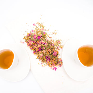 Yoga label, a tea that contains rosa damascena, lemongrass, chamomile, ginger, lavender and liquorice.